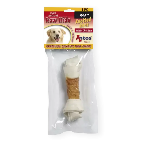 Antos Raw Hide White + Chicken Knotted Bone 6/7″ 1 pc