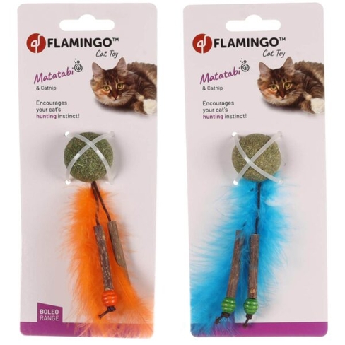 Flamingo Jucărie pentru pisici BOLEO CATNIP+FEATHERS+RIBBON