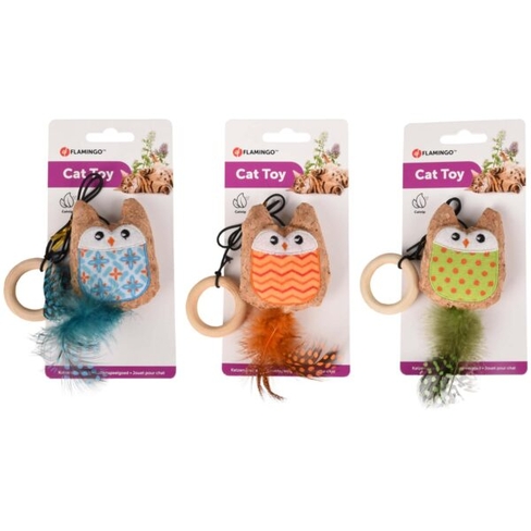 Flamingo jucărie pentru pisici KIRK OWL ON ROPE