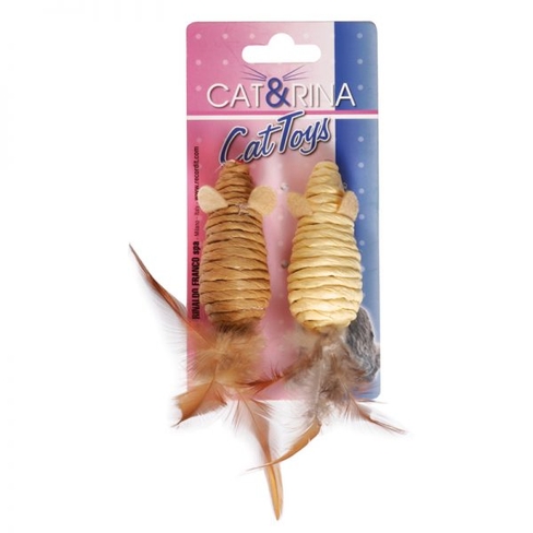 Игрушка-мышка из веревки и перьев 2PZ