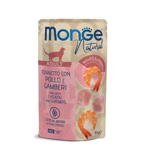 MONGE CAT NATURAL Pouch Tuna Chicken with shrimps in jelly 80gr