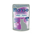 MONGE CAT NATURAL Pouch Tuna with beef in jelly 80gr