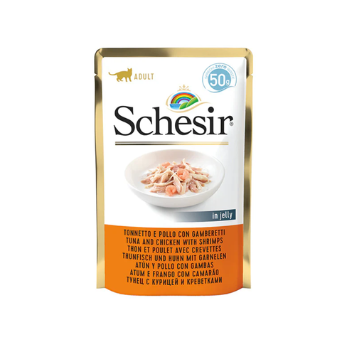 SCHESIR Cat Pouch Tuna Chicken With Shrimps in jelly