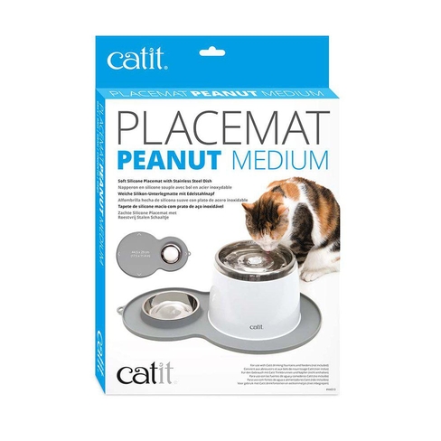 Catit Peanut Placemat – covoraș din silicon pentru pisici cu bol din oțel inoxidabil