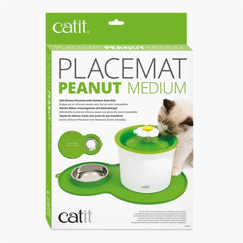 Catit Peanut Placemat – covoraș din silicon pentru pisici cu bol din oțel inoxidabil