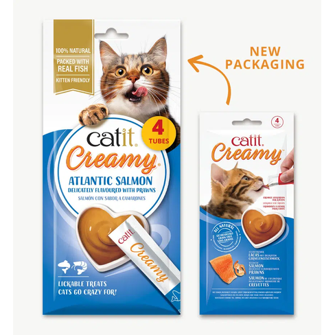 Catit Creamy Salmon & Prawns – gustare cremoasă pentru pisici cu somon și creveți