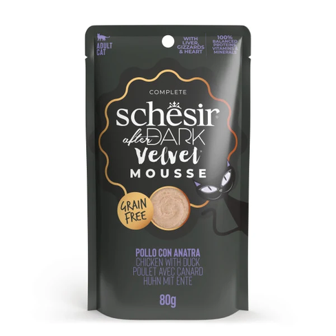 SCHESIR After Dark Velvet Mousse Cat Pouch Chicken with Duck