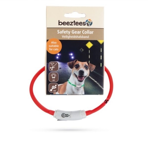 BEEZTEES zgardă din silicon cu lumini с USB Red 35×10