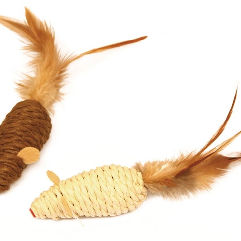 Игрушка-мышка из веревки и перьев 2PZ