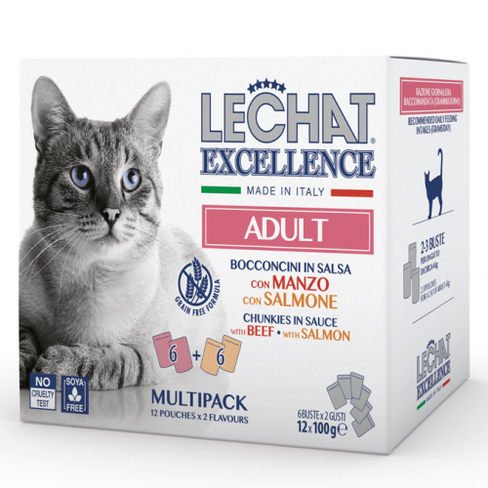 LECHAT EXCELLENCE MULTIBOX ADULT Beef/Salmone 12x100gr