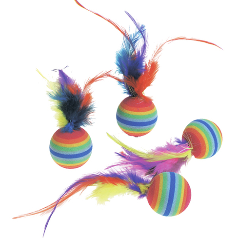 Minge din cauciuc cu pene RAINBOWBALLS 4pcs
