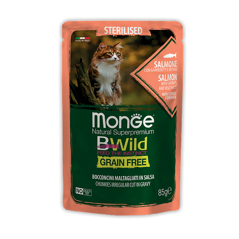 MONGE CAT BWILD POUCH Sterilised Salmone/Shrimp/Vegetables