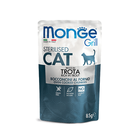 MONGE CAT GRILL POUCH STERILISED TROUT 85gr