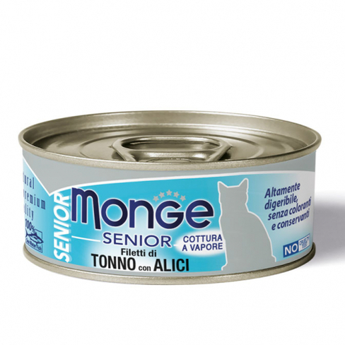 MONGE CAT JELLY Can Yellowfin Tuna & Whitebait (Anchovies) – SENIOR 80gr
