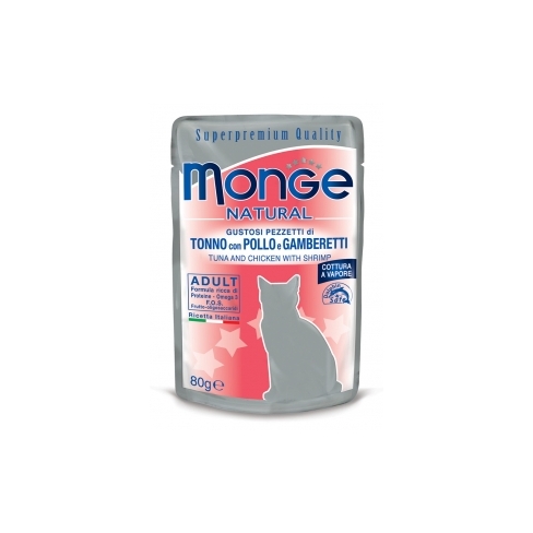 MONGE CAT NATURAL Pouch Tuna Chicken with shrimps in jelly 80gr
