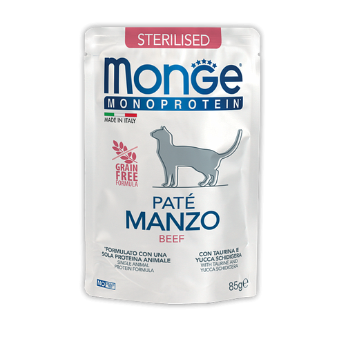 MONGE CAT POUCH MONOPROTEIN STERILISED BEEF 85gr