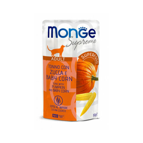 MONGE CAT POUCH SUPREME ADULT Tuna/Pumpkin/Baby Corn 80gr