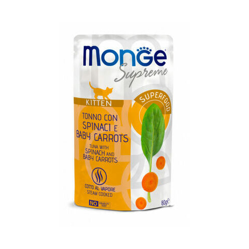 MONGE CAT POUCH SUPREME KITTEN Tuna/Spinach/Baby Carrot 80gr
