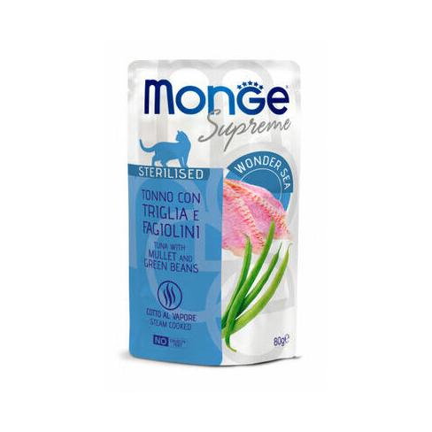 MONGE CAT POUCH SUPREME STERILISED Tuna/Mullet/Green Beans 80gr