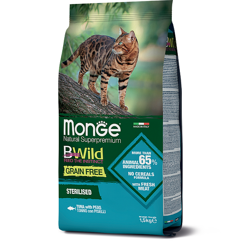 MONGE DRY CAT BWILD GF STERILISED Tuna/Peas