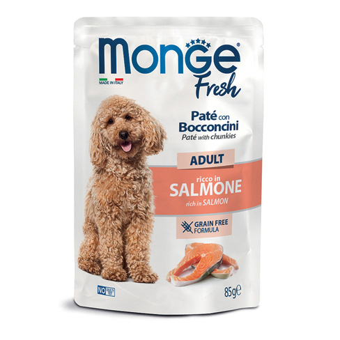 MONGE Fresh Adult Paté with Chunkies rich in Salmon